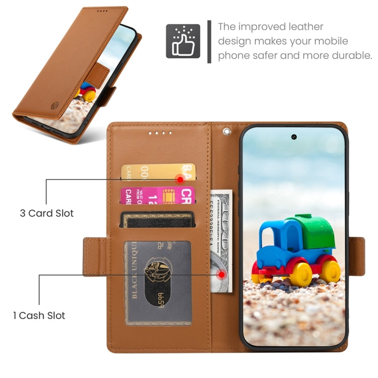 For Google Pixel 9 Side Buckle Magnetic Frosted Leather Phone Case(Brown) - Google Cases by PMC Jewellery | Online Shopping South Africa | PMC Jewellery | Buy Now Pay Later Mobicred