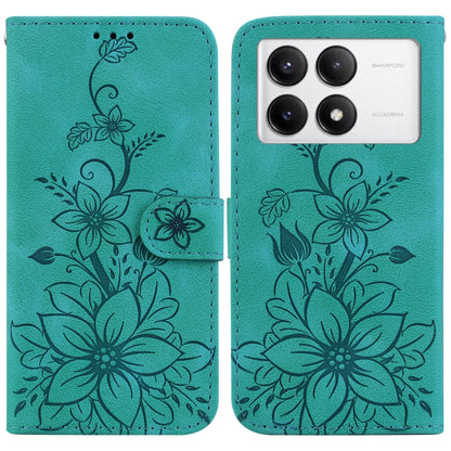 For Xiaomi Redmi K70 / K70 Pro Lily Embossed Leather Phone Case(Green) - K70 Cases by PMC Jewellery | Online Shopping South Africa | PMC Jewellery | Buy Now Pay Later Mobicred