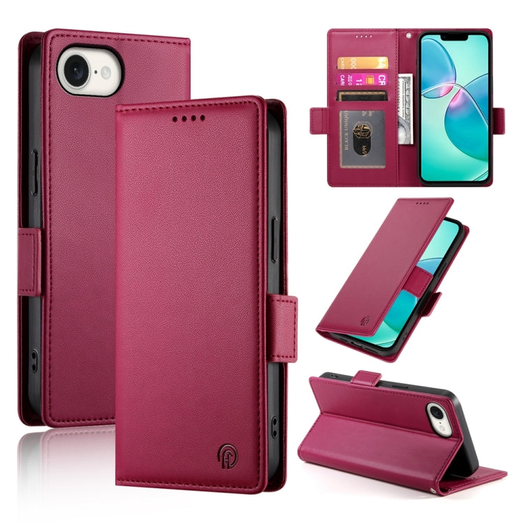 For iPhone SE 2024 Side Buckle Magnetic Frosted Leather Phone Case(Wine Red) - More iPhone Cases by PMC Jewellery | Online Shopping South Africa | PMC Jewellery | Buy Now Pay Later Mobicred