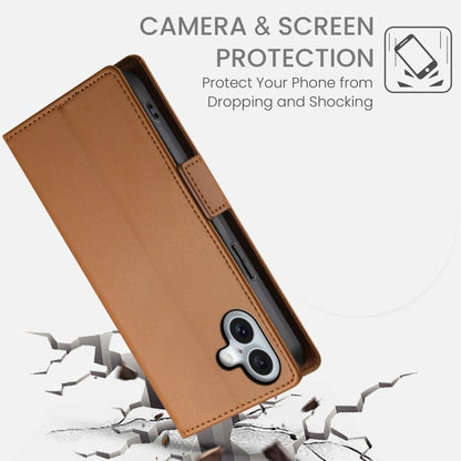 For iPhone 16 Plus Side Buckle Magnetic Frosted Leather Phone Case(Brown) - iPhone 16 Plus Cases by PMC Jewellery | Online Shopping South Africa | PMC Jewellery | Buy Now Pay Later Mobicred