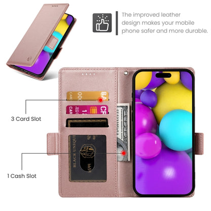 For iPhone 16 Side Buckle Magnetic Frosted Leather Phone Case(Rose Gold) - iPhone 16 Cases by PMC Jewellery | Online Shopping South Africa | PMC Jewellery | Buy Now Pay Later Mobicred