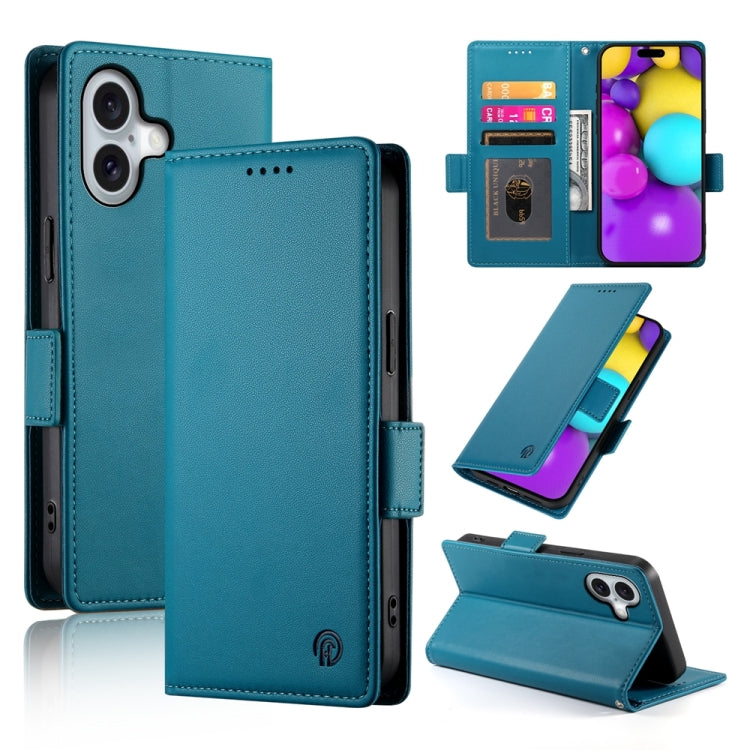 For iPhone 16 Side Buckle Magnetic Frosted Leather Phone Case(Blue) - iPhone 16 Cases by PMC Jewellery | Online Shopping South Africa | PMC Jewellery | Buy Now Pay Later Mobicred