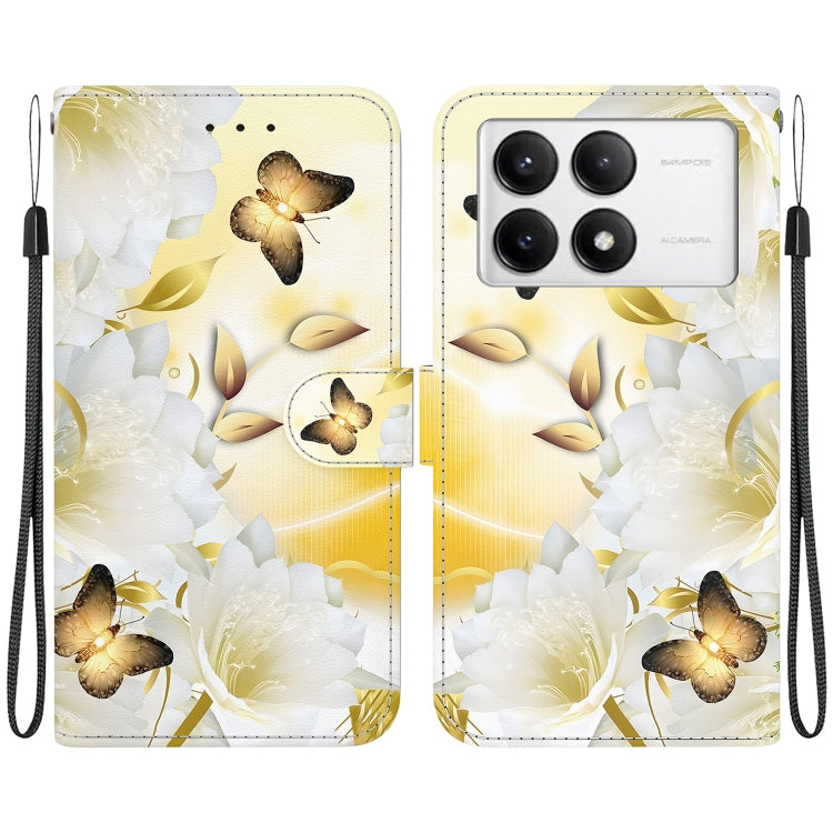 For Xiaomi Redmi K70 Pro / K70 Crystal Texture Colored Drawing Leather Phone Case(Gold Butterfly Epiphyllum) - K70 Cases by PMC Jewellery | Online Shopping South Africa | PMC Jewellery | Buy Now Pay Later Mobicred