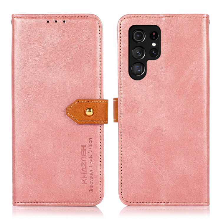 For Samsung Galaxy S25 Ultra 5G KHAZNEH Dual-color Cowhide Texture Flip Leather Phone Case(Rose Gold) - Galaxy S25 Ultra 5G Cases by PMC TechLife | Online Shopping South Africa | PMC TechLife | Buy Now Pay Later Mobicred