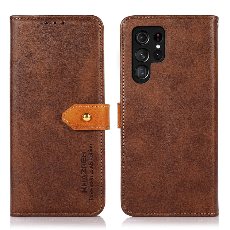 For Samsung Galaxy S25 Ultra 5G KHAZNEH Dual-color Cowhide Texture Flip Leather Phone Case(Brown) - Galaxy S25 Ultra 5G Cases by PMC TechLife | Online Shopping South Africa | PMC TechLife | Buy Now Pay Later Mobicred