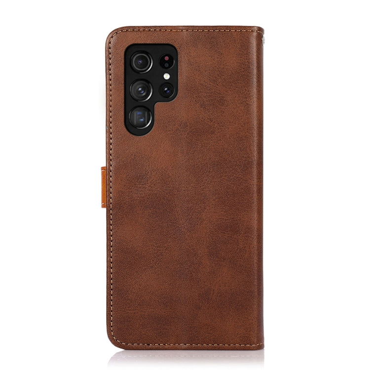 For Samsung Galaxy S25 Ultra 5G KHAZNEH Dual-color Cowhide Texture Flip Leather Phone Case(Brown) - Galaxy S25 Ultra 5G Cases by PMC TechLife | Online Shopping South Africa | PMC TechLife | Buy Now Pay Later Mobicred