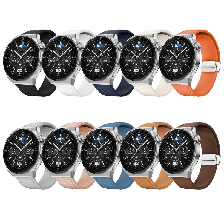 22mm Magnetic Silver Buckle Silicone Leather Watch Band(Dark Brown) - free shipping - PMC TechLife - Order now!