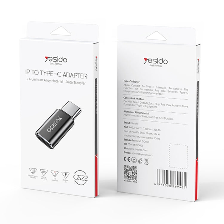 Yesido GS22 USB-C / Type-C to 8 Pin OTG Adapter(Black) - Converter & Adapter by Yesido | Online Shopping South Africa | PMC Jewellery | Buy Now Pay Later Mobicred