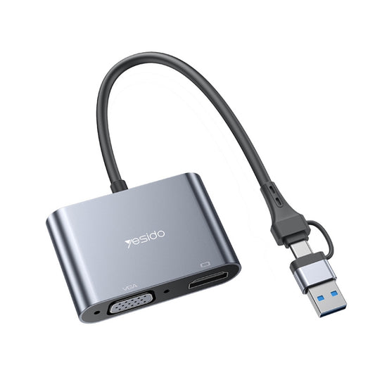 Yesido HM15 USB-C / Type-C + USB 2.0 Interface HDTV Split Screen Adapter(Grey) - Splitter by Yesido | Online Shopping South Africa | PMC Jewellery | Buy Now Pay Later Mobicred