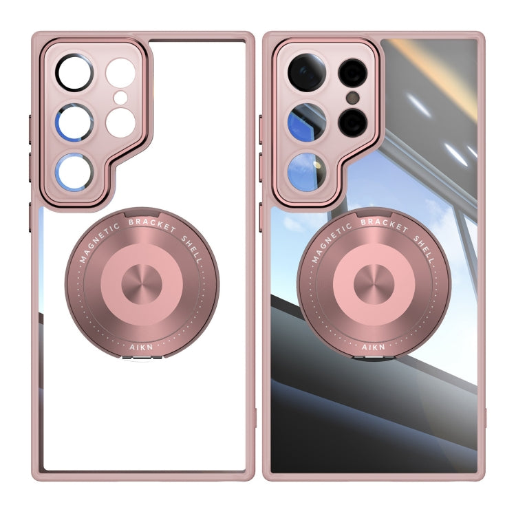 For Samsung Galaxy S25 Ultra 5G 360 Holder MagSafe Acrylic Hybrid TPU Phone Case(Pink) - free shipping - PMC TechLife - Order now!