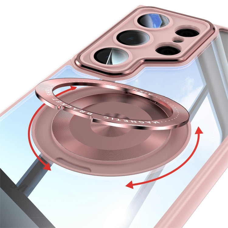 For Samsung Galaxy S25 Ultra 5G 360 Holder MagSafe Acrylic Hybrid TPU Phone Case(Pink) - free shipping - PMC TechLife - Order now!