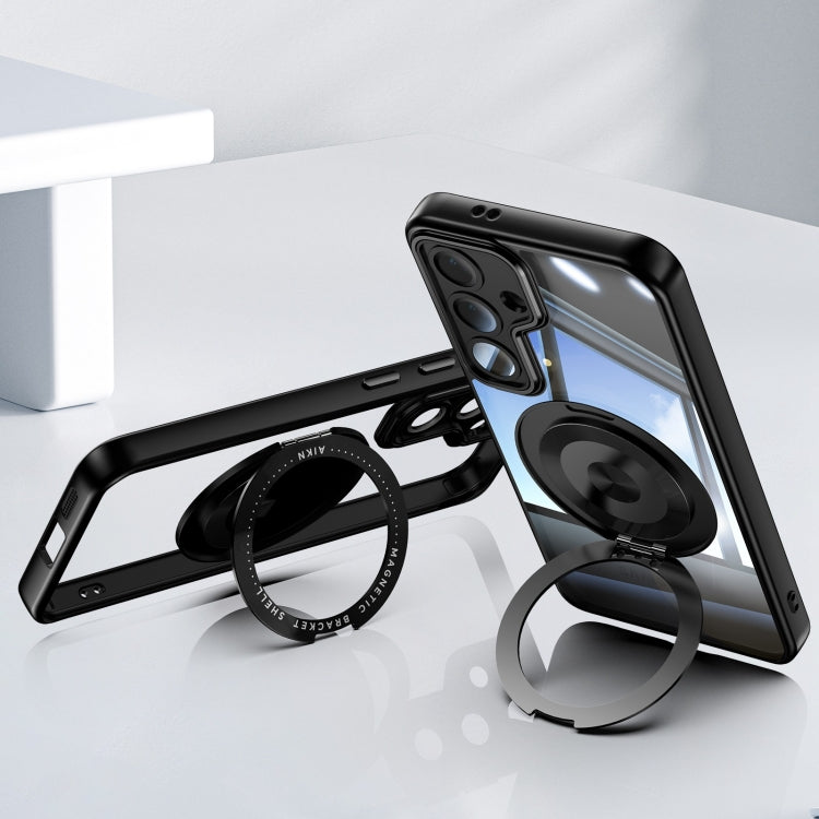 For Samsung Galaxy S25+ 5G 360 Holder MagSafe Acrylic Hybrid TPU Phone Case(Black) - Galaxy S25+ 5G Cases by PMC TechLife | Online Shopping South Africa | PMC TechLife | Buy Now Pay Later Mobicred