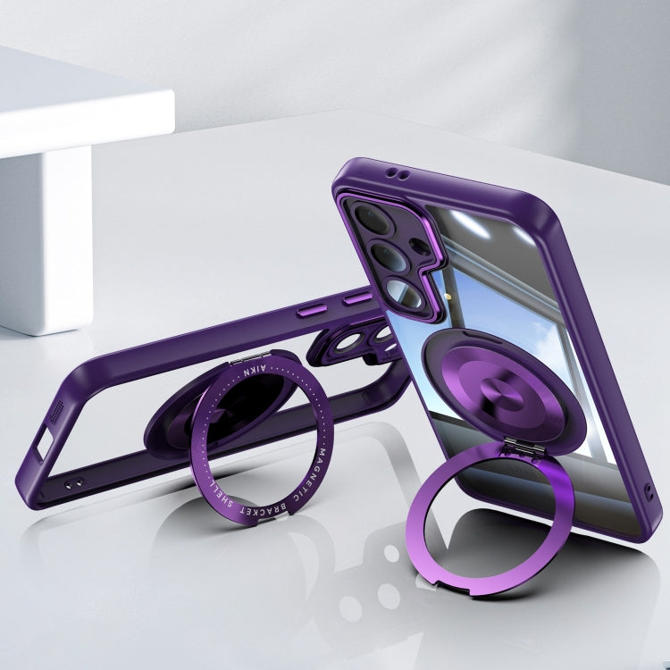 For Samsung Galaxy S25+ 5G 360 Holder MagSafe Acrylic Hybrid TPU Phone Case(Purple) - Galaxy S25+ 5G Cases by PMC Jewellery | Online Shopping South Africa | PMC Jewellery | Buy Now Pay Later Mobicred