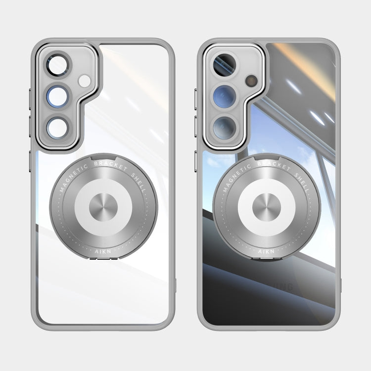 For Samsung Galaxy S25 5G 360 Holder MagSafe Acrylic Hybrid TPU Phone Case(Grey) - Galaxy S25 5G Cases by PMC TechLife | Online Shopping South Africa | PMC TechLife | Buy Now Pay Later Mobicred