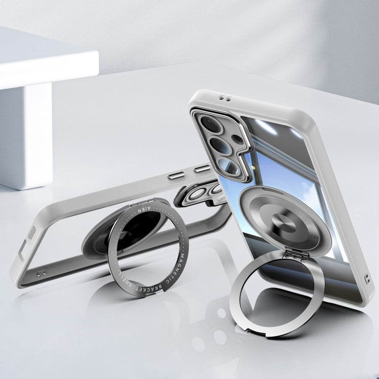 For Samsung Galaxy S25 5G 360 Holder MagSafe Acrylic Hybrid TPU Phone Case(Grey) - Galaxy S25 5G Cases by PMC TechLife | Online Shopping South Africa | PMC TechLife | Buy Now Pay Later Mobicred