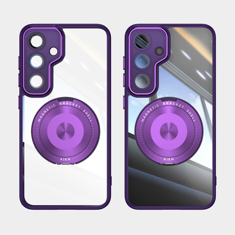 For Samsung Galaxy S25 5G 360 Holder MagSafe Acrylic Hybrid TPU Phone Case(Purple) - Galaxy S25 5G Cases by PMC TechLife | Online Shopping South Africa | PMC TechLife | Buy Now Pay Later Mobicred