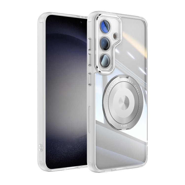 For Samsung Galaxy S25 5G 360 Holder MagSafe Acrylic Hybrid TPU Phone Case(Frosted White) - Galaxy S25 5G Cases by PMC TechLife | Online Shopping South Africa | PMC TechLife | Buy Now Pay Later Mobicred