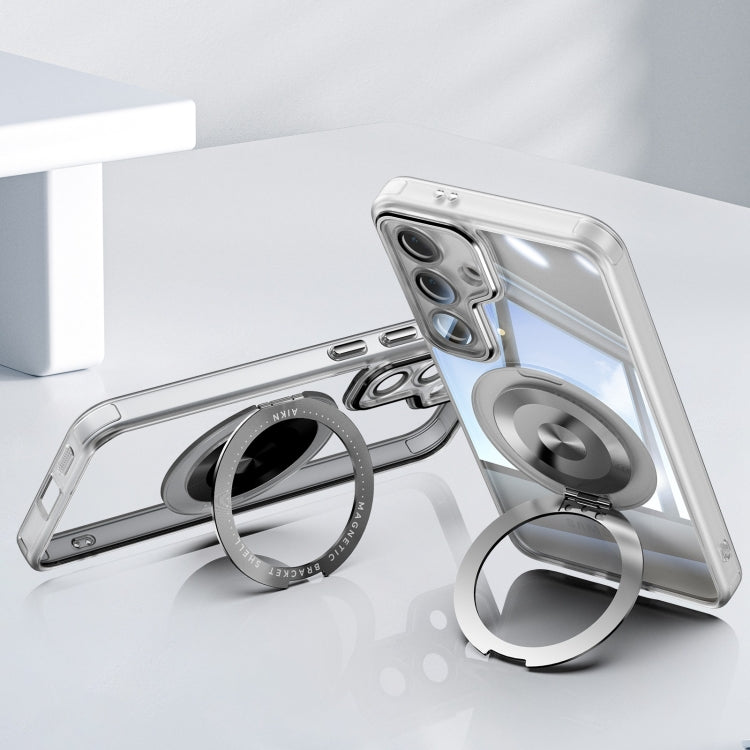 For Samsung Galaxy S25 5G 360 Holder MagSafe Acrylic Hybrid TPU Phone Case(Frosted White) - Galaxy S25 5G Cases by PMC TechLife | Online Shopping South Africa | PMC TechLife | Buy Now Pay Later Mobicred