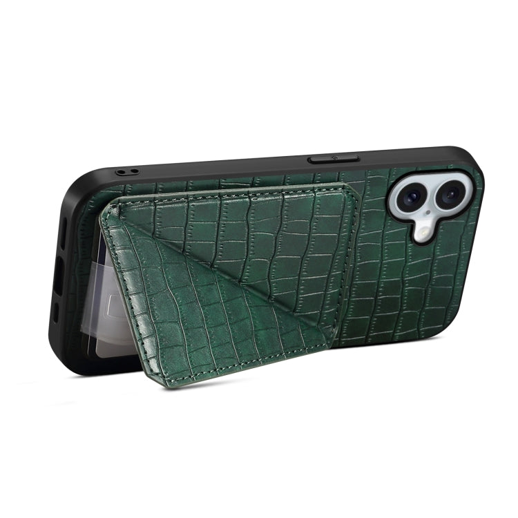 For iPhone 16 Imitation Crocodile Leather Back Phone Case with Holder(Green) - iPhone 16 Cases by PMC Jewellery | Online Shopping South Africa | PMC Jewellery | Buy Now Pay Later Mobicred