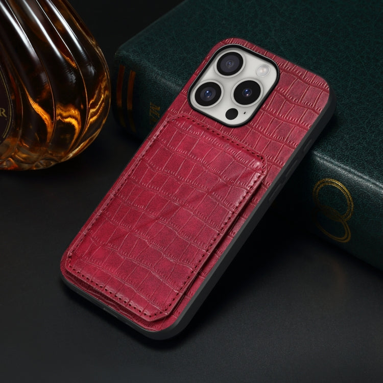 For iPhone 16 Pro Imitation Crocodile Leather Back Phone Case with Holder(Rose Red) - iPhone 16 Pro Cases by PMC Jewellery | Online Shopping South Africa | PMC Jewellery | Buy Now Pay Later Mobicred