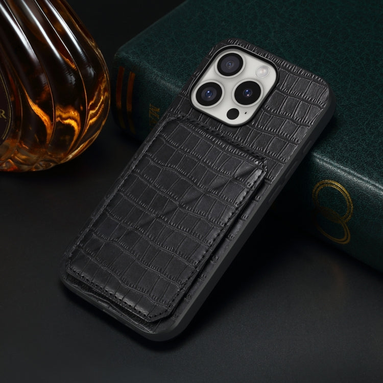 For iPhone 16 Pro Max Imitation Crocodile Leather Back Phone Case with Holder(Black) - iPhone 16 Pro Max Cases by PMC Jewellery | Online Shopping South Africa | PMC Jewellery | Buy Now Pay Later Mobicred