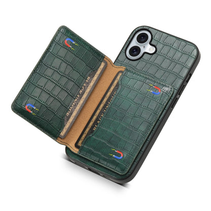 For iPhone 16 Plus Crocodile Texture Card Bag Design Full Coverage Phone Case(Green) - iPhone 16 Plus Cases by PMC Jewellery | Online Shopping South Africa | PMC Jewellery | Buy Now Pay Later Mobicred