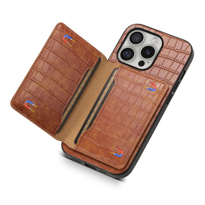 For iPhone 16 Pro Max Crocodile Texture Card Bag Design Full Coverage Phone Case(Brown) - iPhone 16 Pro Max Cases by PMC Jewellery | Online Shopping South Africa | PMC Jewellery | Buy Now Pay Later Mobicred