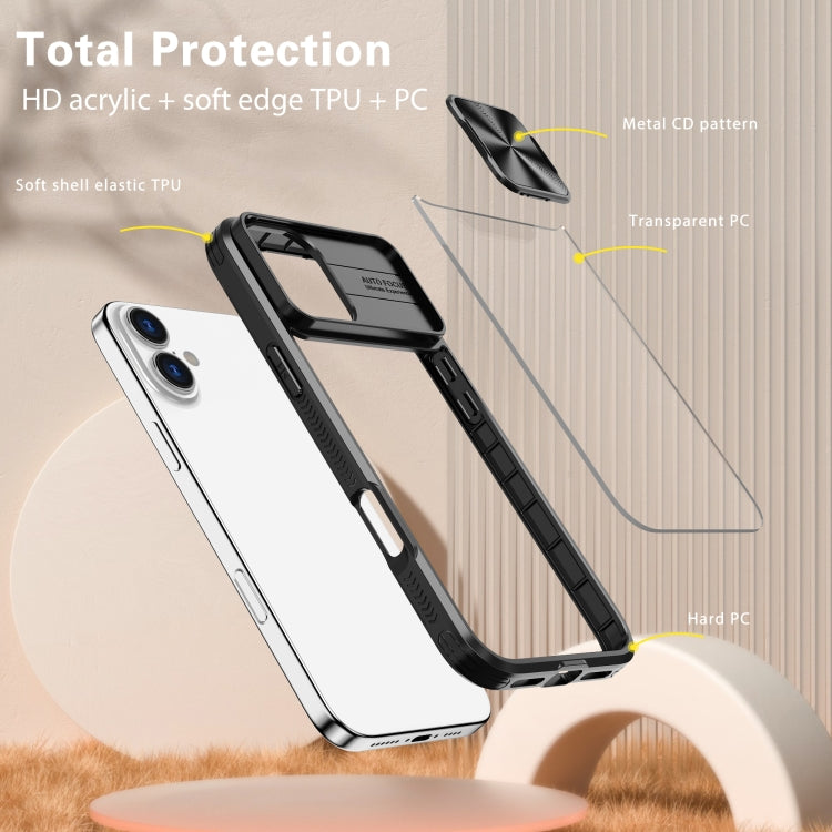 For iPhone 16 Sliding Camshield Acrylic Hybrid TPU Phone Case(Black) - iPhone 16 Cases by PMC Jewellery | Online Shopping South Africa | PMC Jewellery | Buy Now Pay Later Mobicred