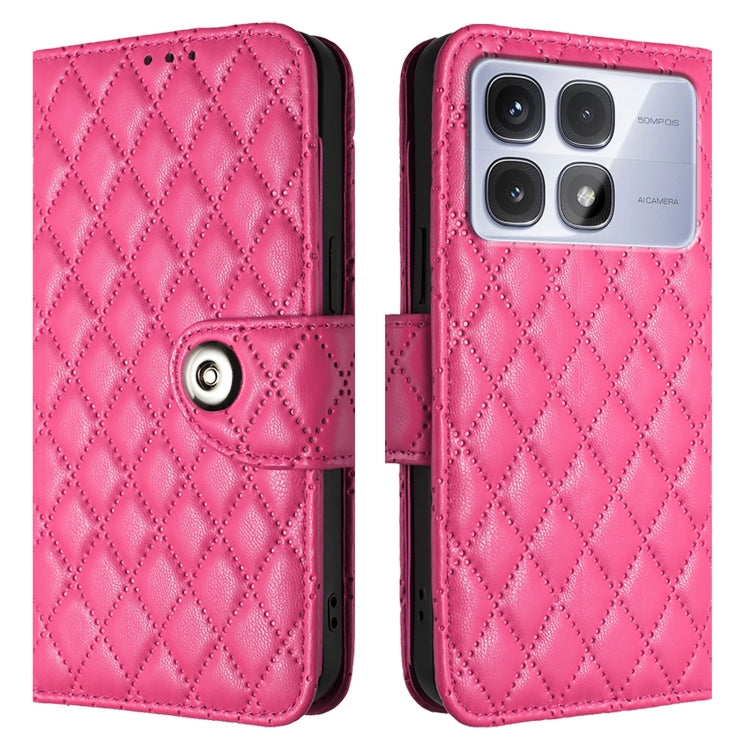 For Redmi K70 Ultra 5G Global Rhombic Texture Flip Leather Phone Case with Lanyard(Rose Red) - Xiaomi Cases by PMC Jewellery | Online Shopping South Africa | PMC Jewellery | Buy Now Pay Later Mobicred