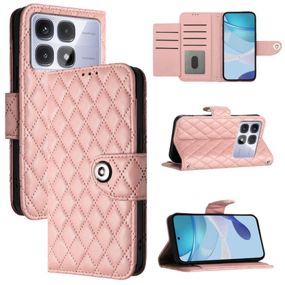 For Redmi K70 Ultra 5G Global Rhombic Texture Flip Leather Phone Case with Lanyard(Coral Pink) - Xiaomi Cases by PMC Jewellery | Online Shopping South Africa | PMC Jewellery | Buy Now Pay Later Mobicred