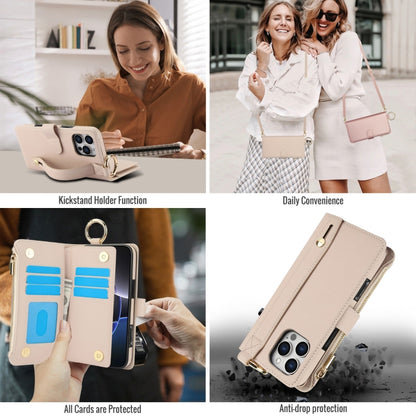 For iPhone 16 Pro Max Crossbody Ring Multifunctional Wallet Leather Phone Case(White) - iPhone 16 Pro Max Cases by PMC Jewellery | Online Shopping South Africa | PMC Jewellery | Buy Now Pay Later Mobicred