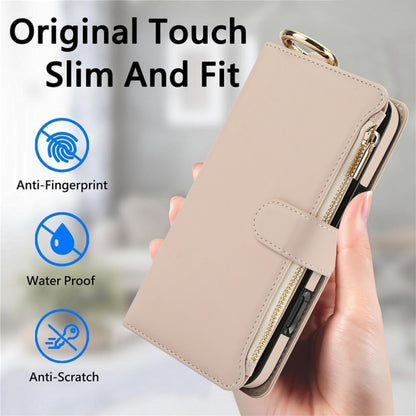 For iPhone 16 Pro Crossbody Ring Multifunctional Wallet Leather Phone Case(White) - More iPhone Cases by PMC Jewellery | Online Shopping South Africa | PMC Jewellery | Buy Now Pay Later Mobicred