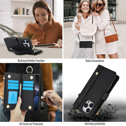 For iPhone 16 Pro Crossbody Ring Multifunctional Wallet Leather Phone Case(Black) - More iPhone Cases by PMC Jewellery | Online Shopping South Africa | PMC Jewellery | Buy Now Pay Later Mobicred