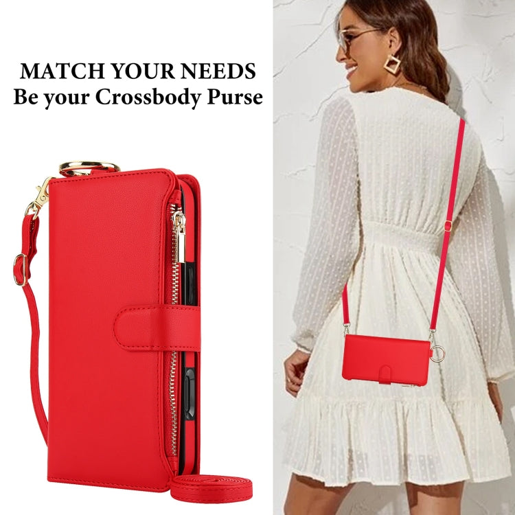 For iPhone 16 Pro Crossbody Ring Multifunctional Wallet Leather Phone Case(Red) - More iPhone Cases by PMC Jewellery | Online Shopping South Africa | PMC Jewellery | Buy Now Pay Later Mobicred