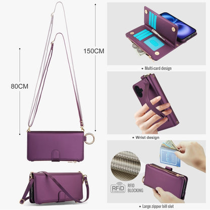 For iPhone 16 Plus Crossbody Ring Multifunctional Wallet Leather Phone Case(Dark Purple) - iPhone 16 Plus Cases by PMC Jewellery | Online Shopping South Africa | PMC Jewellery | Buy Now Pay Later Mobicred