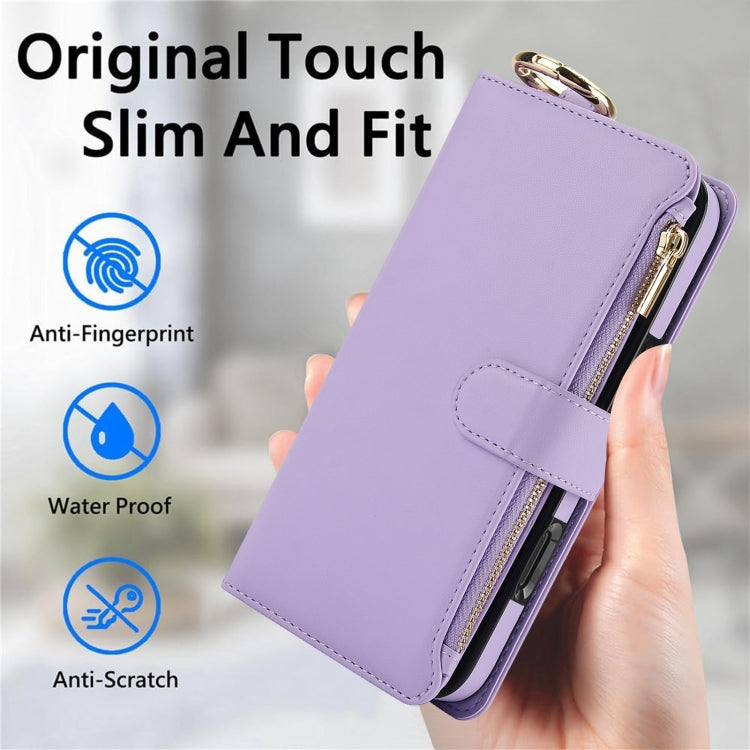 For iPhone 16 Plus Crossbody Ring Multifunctional Wallet Leather Phone Case(Purple) - iPhone 16 Plus Cases by PMC Jewellery | Online Shopping South Africa | PMC Jewellery | Buy Now Pay Later Mobicred