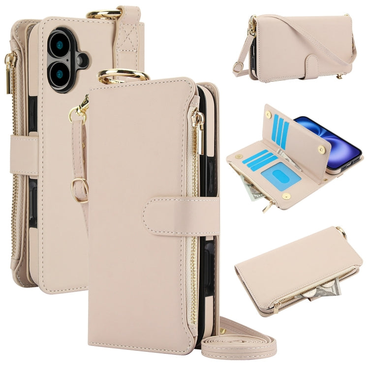 For iPhone 16 Crossbody Ring Multifunctional Wallet Leather Phone Case(White) - iPhone 16 Cases by PMC Jewellery | Online Shopping South Africa | PMC Jewellery | Buy Now Pay Later Mobicred