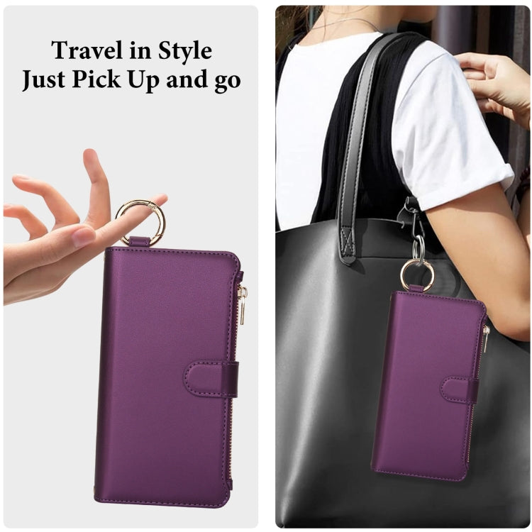 For iPhone 16 Crossbody Ring Multifunctional Wallet Leather Phone Case(Dark Purple) - iPhone 16 Cases by PMC Jewellery | Online Shopping South Africa | PMC Jewellery | Buy Now Pay Later Mobicred