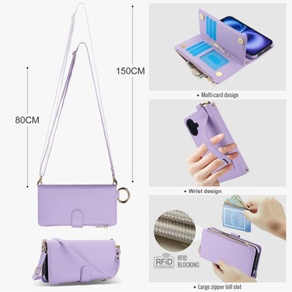 For iPhone 16 Crossbody Ring Multifunctional Wallet Leather Phone Case(Purple) - iPhone 16 Cases by PMC Jewellery | Online Shopping South Africa | PMC Jewellery | Buy Now Pay Later Mobicred