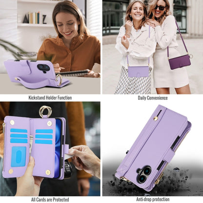 For iPhone 16 Crossbody Ring Multifunctional Wallet Leather Phone Case(Purple) - iPhone 16 Cases by PMC Jewellery | Online Shopping South Africa | PMC Jewellery | Buy Now Pay Later Mobicred