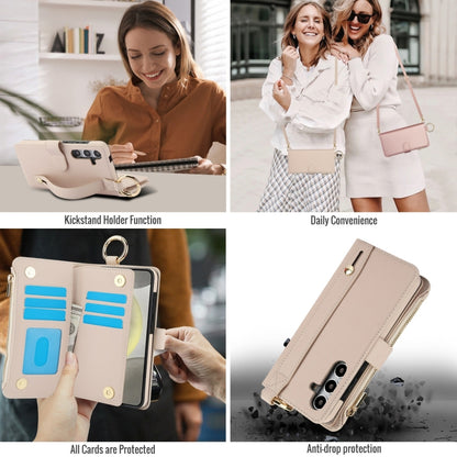 For Samsung Galaxy S24 5G Crossbody Ring Multifunctional Wallet Leather Phone Case(White) - Galaxy S24 5G Cases by PMC Jewellery | Online Shopping South Africa | PMC Jewellery | Buy Now Pay Later Mobicred