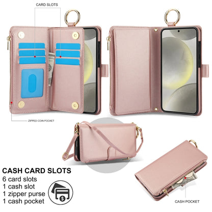 For Samsung Galaxy S24 5G Crossbody Ring Multifunctional Wallet Leather Phone Case(Rose Gold) - Galaxy S24 5G Cases by PMC Jewellery | Online Shopping South Africa | PMC Jewellery | Buy Now Pay Later Mobicred