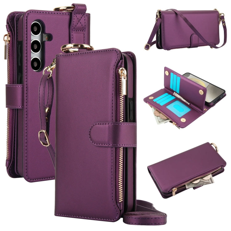 For Samsung Galaxy S24 5G Crossbody Ring Multifunctional Wallet Leather Phone Case(Dark Purple) - Galaxy S24 5G Cases by PMC Jewellery | Online Shopping South Africa | PMC Jewellery | Buy Now Pay Later Mobicred