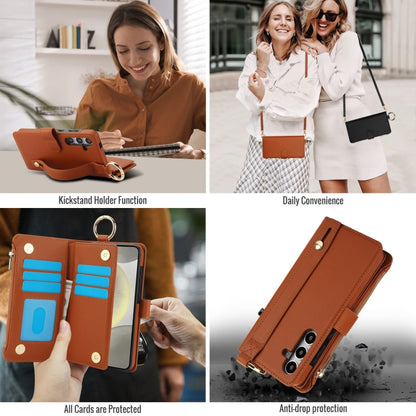 For Samsung Galaxy S24 5G Crossbody Ring Multifunctional Wallet Leather Phone Case(Brown) - Galaxy S24 5G Cases by PMC Jewellery | Online Shopping South Africa | PMC Jewellery | Buy Now Pay Later Mobicred