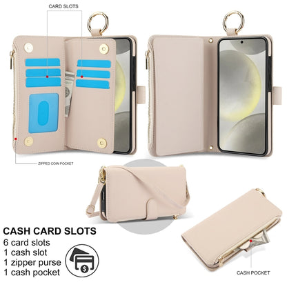 For Samsung Galaxy S24+ 5G Crossbody Ring Multifunctional Wallet Leather Phone Case(White) - Galaxy S24+ 5G Cases by PMC Jewellery | Online Shopping South Africa | PMC Jewellery | Buy Now Pay Later Mobicred