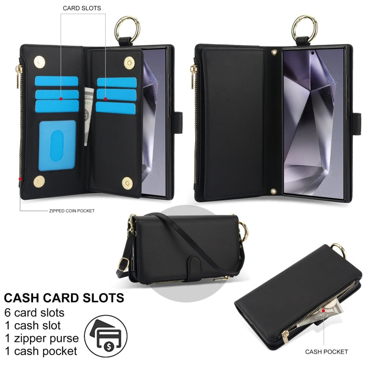 For Samsung Galaxy S24 Ultra 5G Crossbody Ring Multifunctional Wallet Leather Phone Case(Black) - Galaxy S24 Ultra 5G Cases by PMC Jewellery | Online Shopping South Africa | PMC Jewellery | Buy Now Pay Later Mobicred