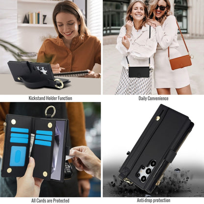 For Samsung Galaxy S24 Ultra 5G Crossbody Ring Multifunctional Wallet Leather Phone Case(Black) - Galaxy S24 Ultra 5G Cases by PMC Jewellery | Online Shopping South Africa | PMC Jewellery | Buy Now Pay Later Mobicred