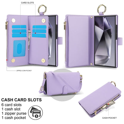 For Samsung Galaxy S24 Ultra 5G Crossbody Ring Multifunctional Wallet Leather Phone Case(Purple) - Galaxy S24 Ultra 5G Cases by PMC Jewellery | Online Shopping South Africa | PMC Jewellery | Buy Now Pay Later Mobicred