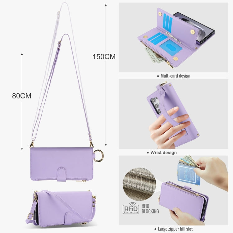 For Samsung Galaxy S24 Ultra 5G Crossbody Ring Multifunctional Wallet Leather Phone Case(Purple) - Galaxy S24 Ultra 5G Cases by PMC Jewellery | Online Shopping South Africa | PMC Jewellery | Buy Now Pay Later Mobicred