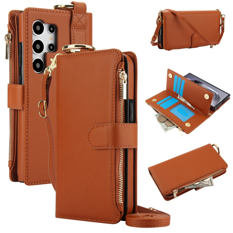 For Samsung Galaxy S24 Ultra 5G Crossbody Ring Multifunctional Wallet Leather Phone Case(Brown) - Galaxy S24 Ultra 5G Cases by PMC Jewellery | Online Shopping South Africa | PMC Jewellery | Buy Now Pay Later Mobicred